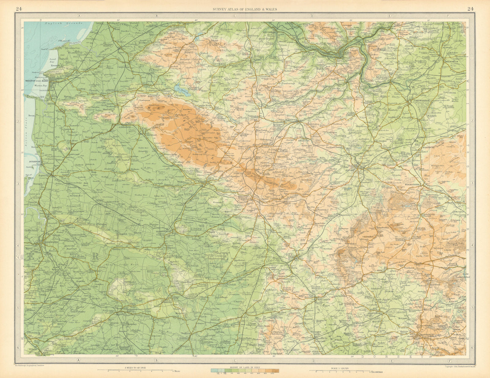 EAST SOMERSET Bath Wells Mendip Hills Weston-super-Mare. LARGE 1939 old map